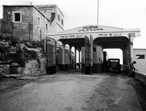 The gateway from Syria into Palestine, Jerusalem in 1938. Owing to the secret entry of thousands of Arab Rebels from Syria and the Lebanon into the Holy land, strict watch must be kept by the French and British police at the frontier.