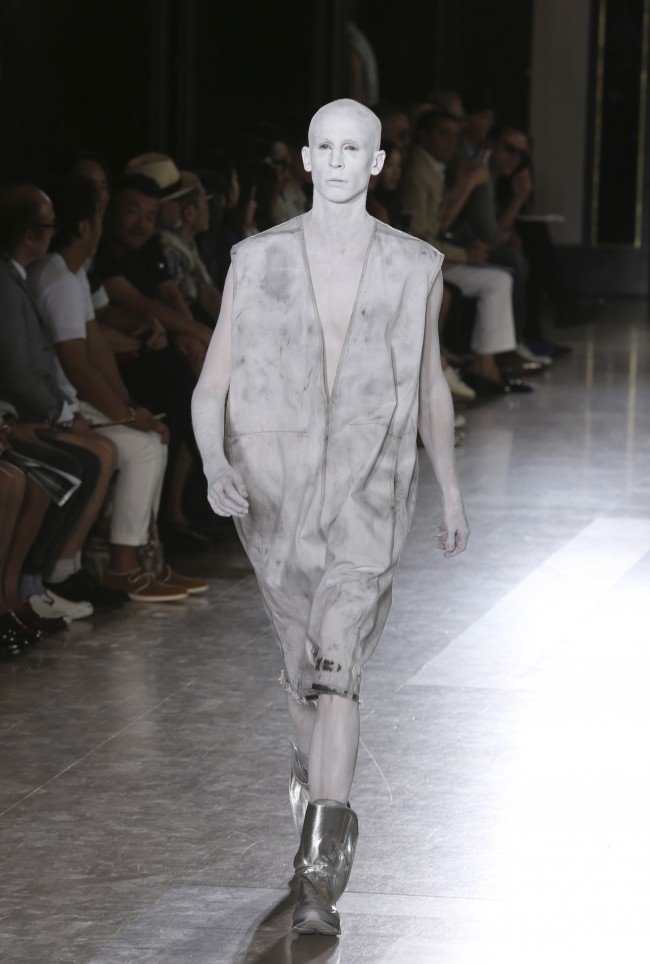 A model wears a creation for Rick Owens