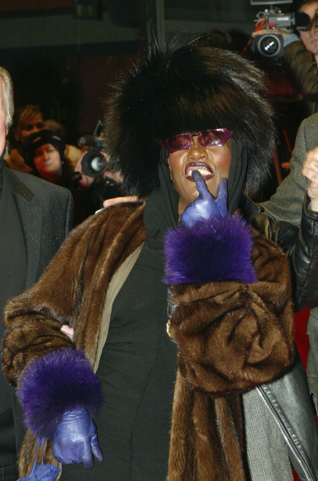 BERLIN - FEBRUARY 7:  Singer and actress Grace Jones arrives for the screening of the new film "The Missing"at the 54th annual Berlin International Film Festival  on February 7, 2004 in Berlin, Germany.  (Photo by Kurt Vinion/Getty Images)