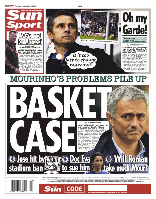 Jose Mouinho back pages the Mirror