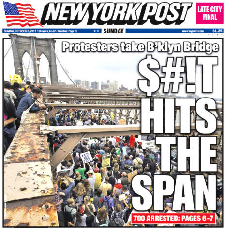 Anorak News | New York Post Says Occupy Wall Street Protestors Are Shits