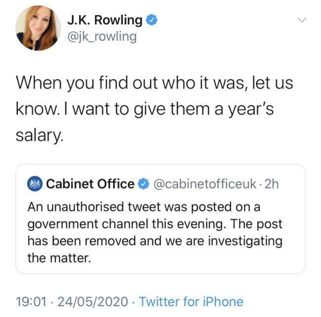 JK Rowling civil service tweet