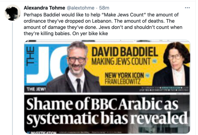 Baddiel Jews twitter Alexandra Tohme
